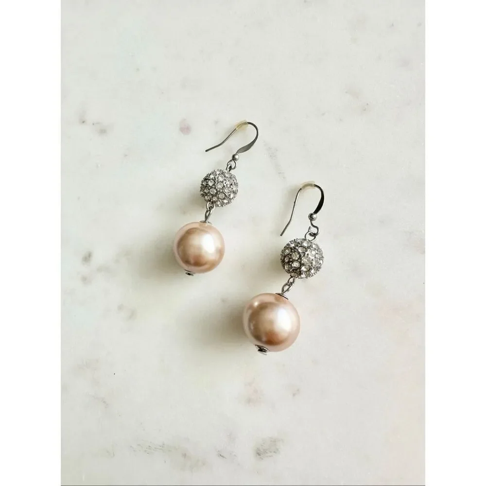 Light pink and rhinestone dangle earrings